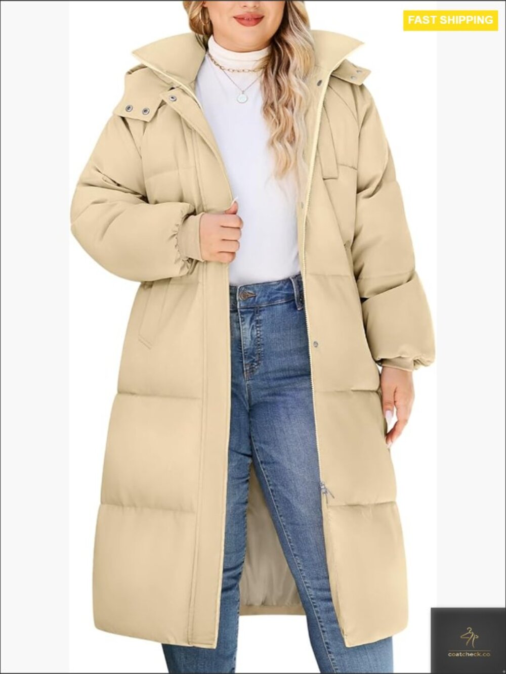 Long Puffer Jacket Hooded Quilted Water Repellent Warm Trendy Parka Outerwear